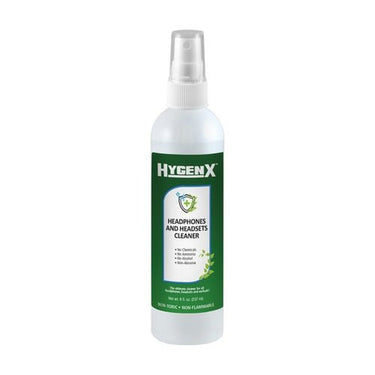 HygenX Headphones and Headsets Cleaner in an 8 oz spray bottle, non-toxic and ideal for bulk school headphones.